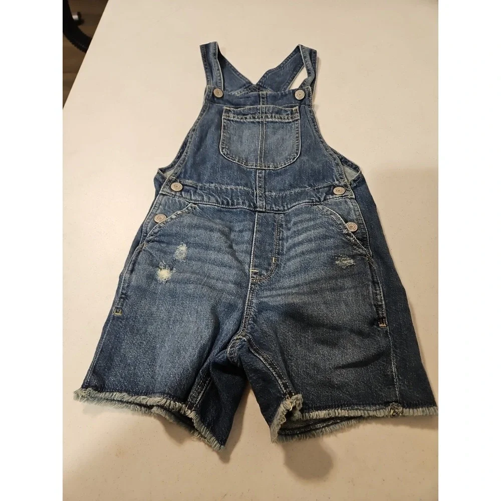 Gap Overall Shorts Girls Medium‎ 6-8Distressed Denim Jeans Shorts (A1290